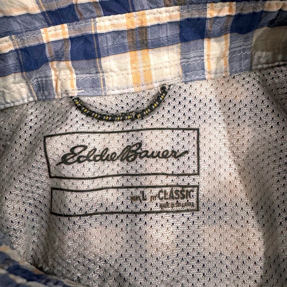 Eddie Bauer‎ Mens L Classic Fit Plaid Short Sleeve Button Up Seerseeker Shirt - Picture 4 of 7